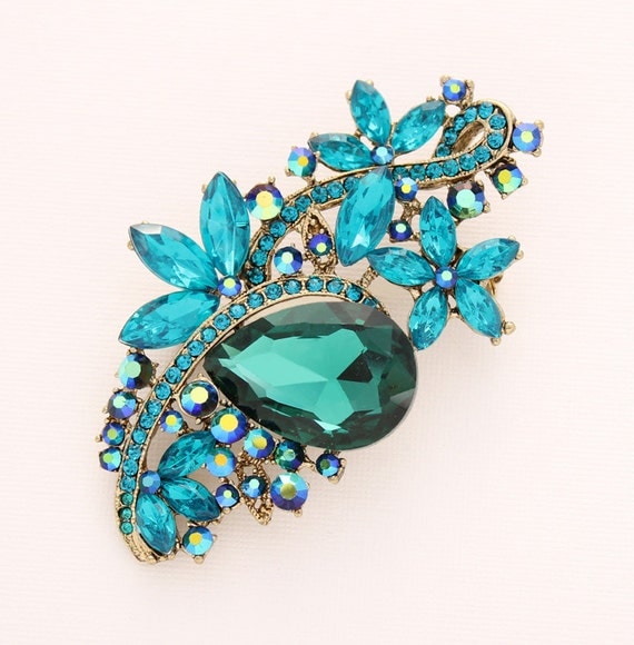 Teal Blue Brooch Aqua Blue Broach Teal Crystal Broaches