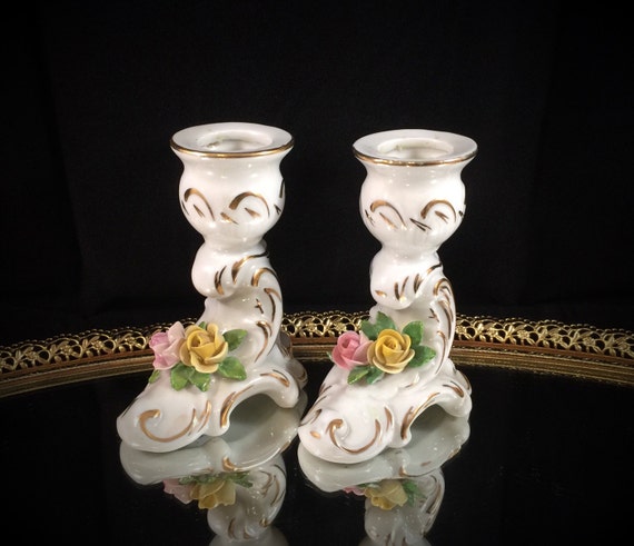 Vintage Dresden Candle Holders Porcelain Marked Hand Painted