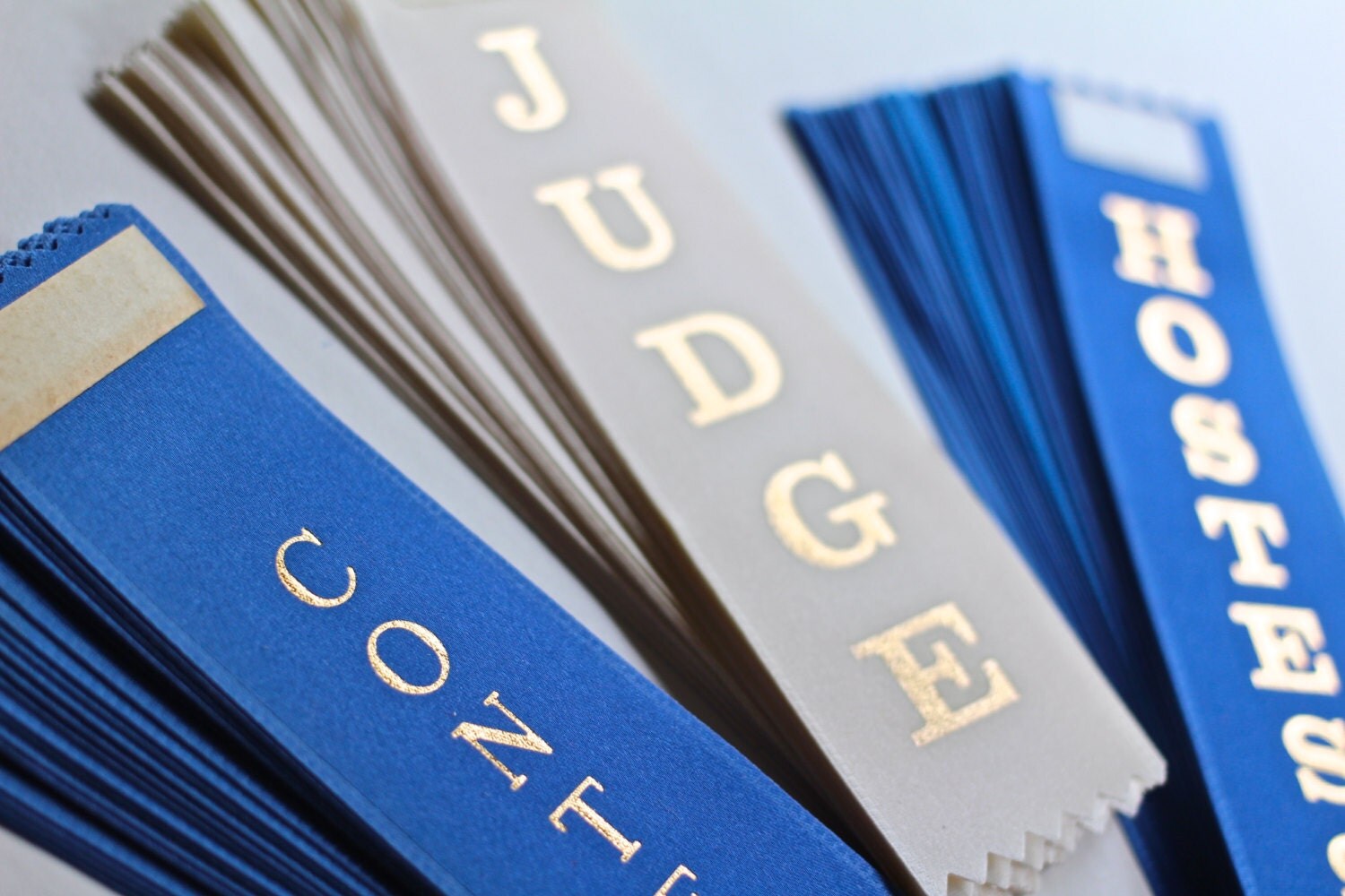 Award Ribbon Judge Contestant Hostess Blue White Vintage