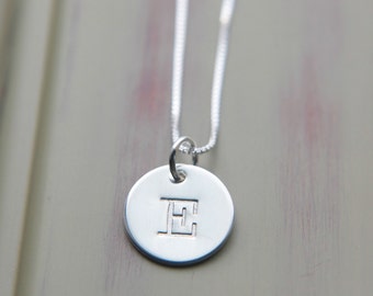 Initial Necklace, Sterling Silver Necklace, Initial Disc Necklace, Custom Necklace, Typewriter Font Letter Charm, Personalized Necklace