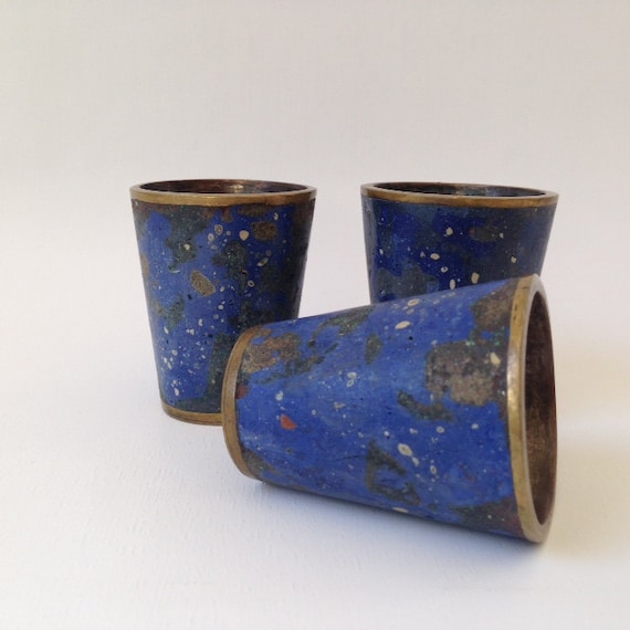 cups lapis vintage cups    stunning and brass vintage brass