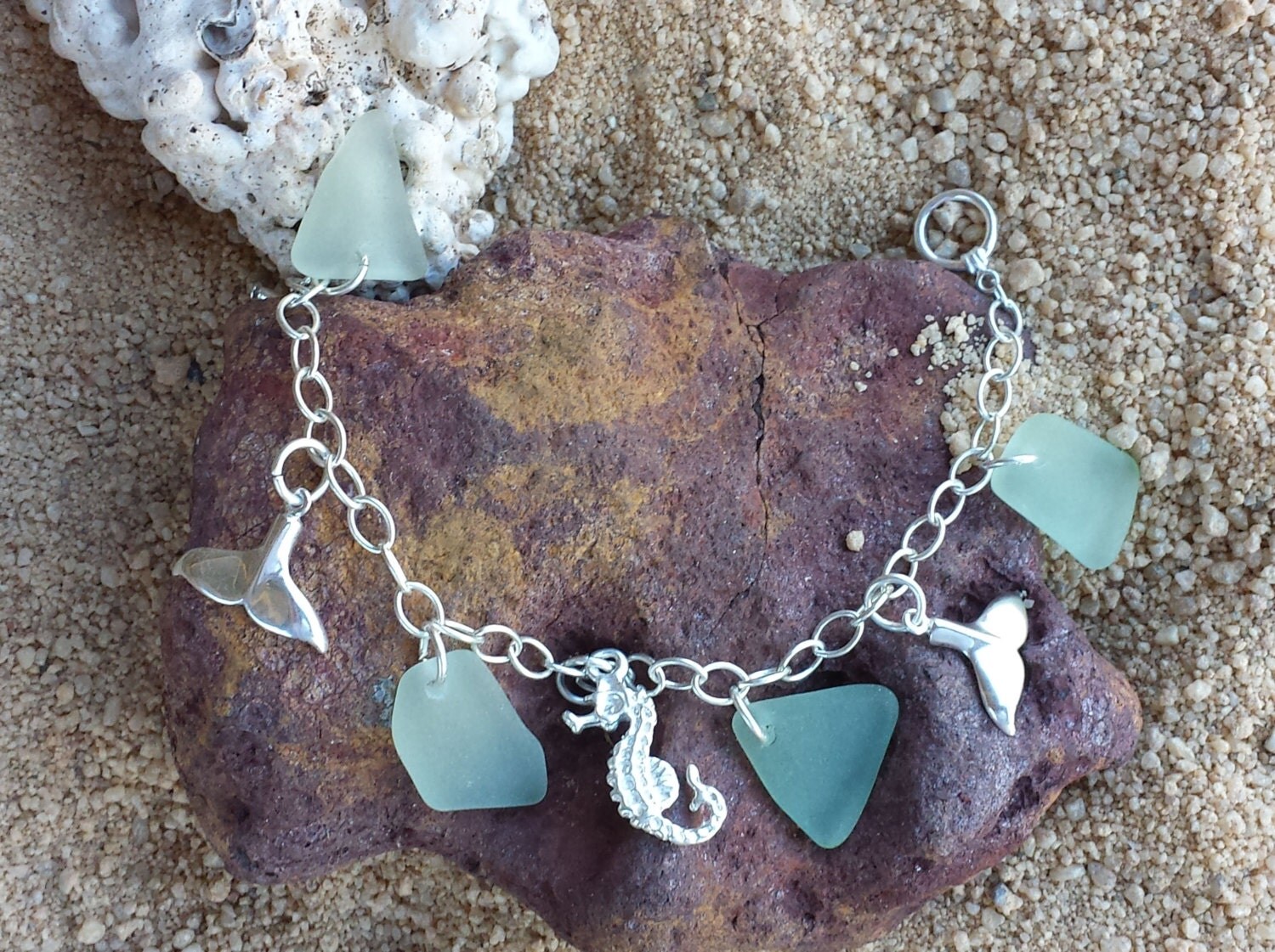 Sea Glass Charm Bracelet by SeadogSeaglass on Etsy