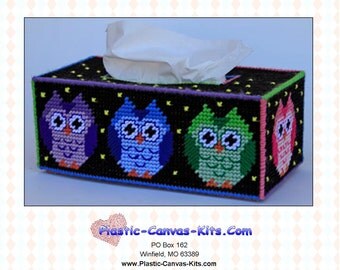 Colorful Owls Long Tissue Topper-Plastic Canvas Pattern-PDF Download