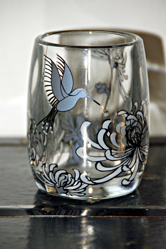 Hummingbird Floral Vase Vintage 4 Inch High Blue Bird
