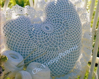 Crochet Cushion Pattern with Lacy Edging ... Heart Cushion ... Gift, Wedding, Annivery, Fete, Fair, Market ... Instant Download Pattern