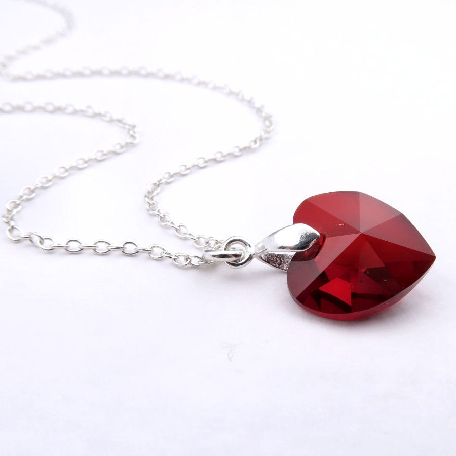 Ruby Necklace Crystal Heart Birthstone Necklace With Ruby