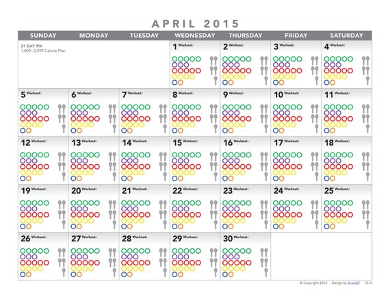 21 Day Fix 1800 2099 Calorie Plan 2015 Calendar By 8naida7