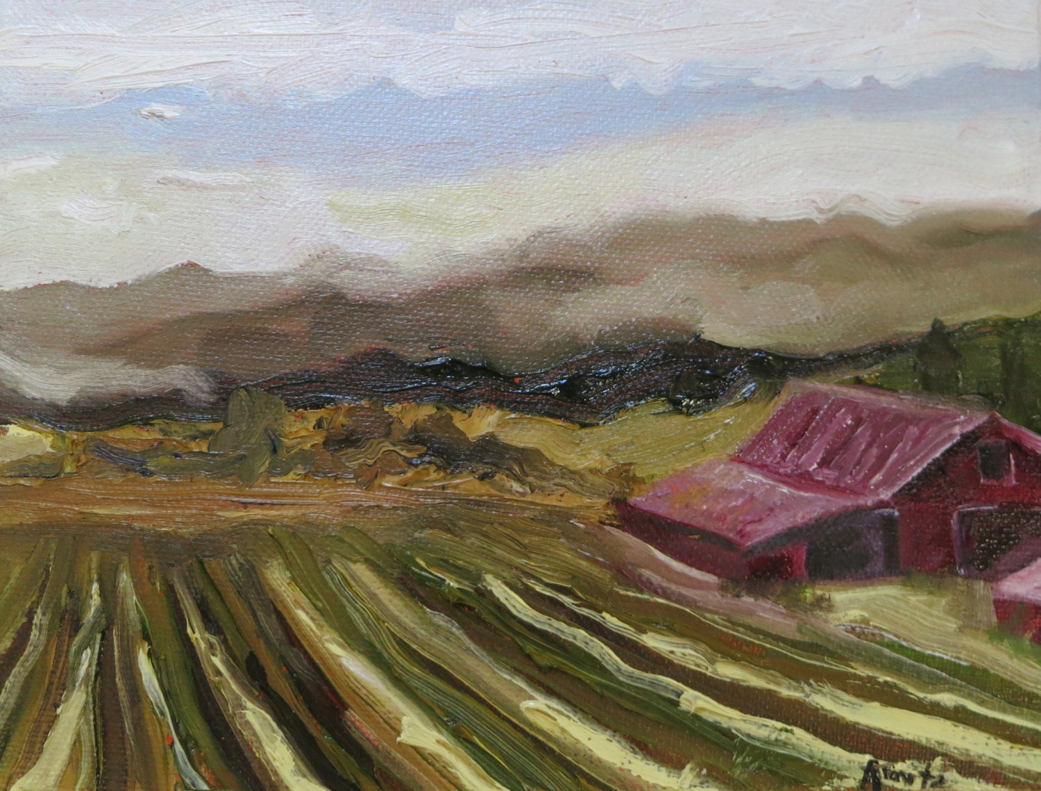 Farm landscape art painting giclee canvas print Fields Barn