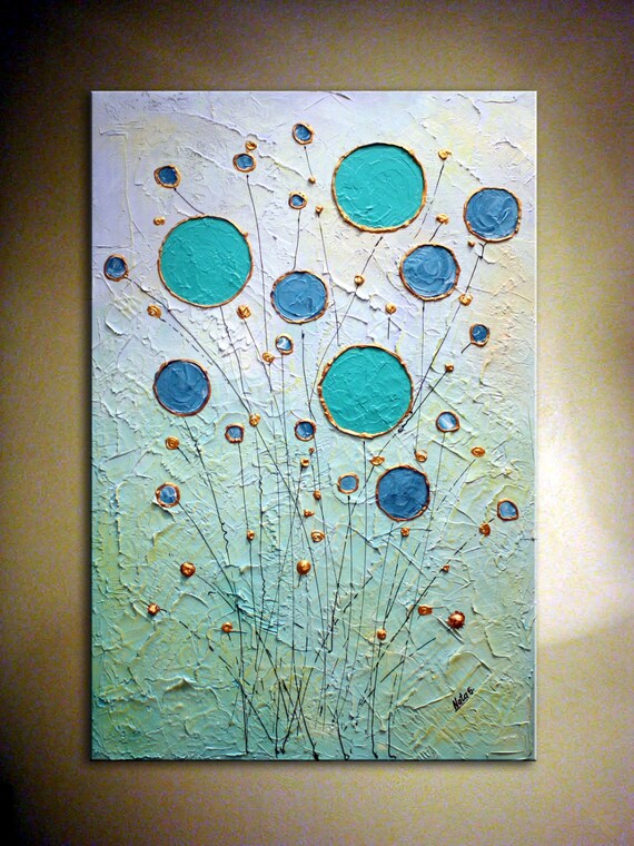 Turquoise Gold Original Modern Abstract Painting Heavy