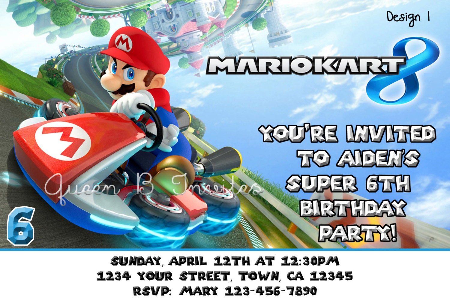Mario Kart Birthday Party Invitation Digital File Free Thank