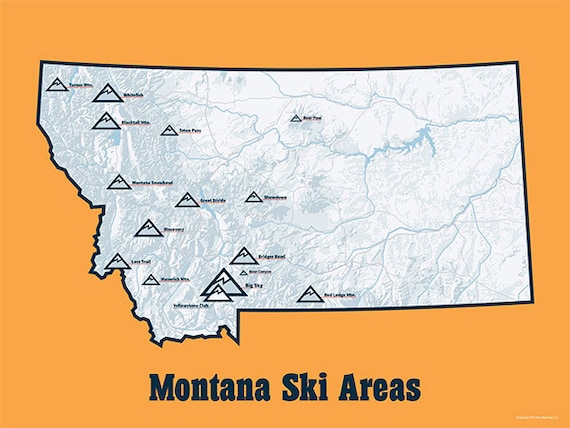 Montana Ski Resorts Map 18x24 Poster 414