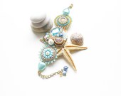 MADE TO ORDER Bead embroidery bracelet beadwork turquoise  bead embroidered jewelry " The Little Mermaid" with Swarovski, pearls freshwater