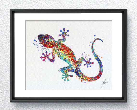 Gecko Lizard Art Print Watercolor illustrations Wall Art