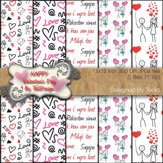Items similar to Valentines Day digital paper pack red Valentine's Day