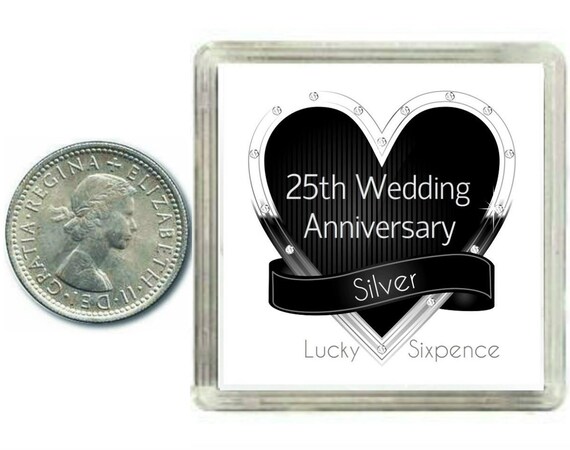 Lucky Silver Sixpence Coin 25th  Silver Wedding  Anniversary  