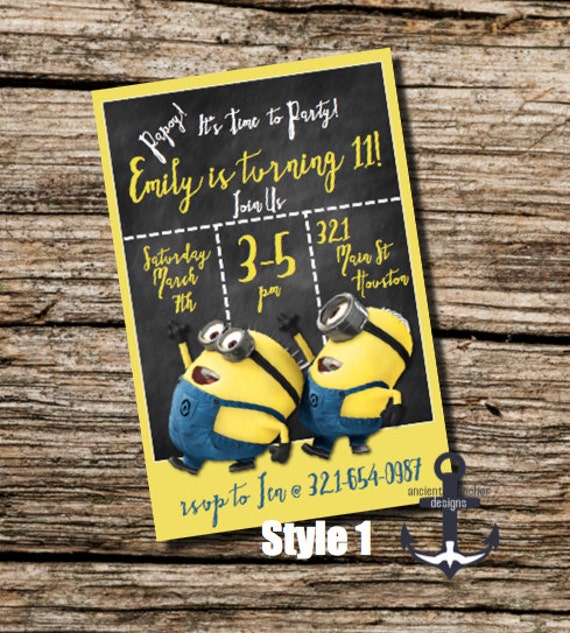 Minion Birthday Party Invites Chalkboard 100% by AncientAnchor