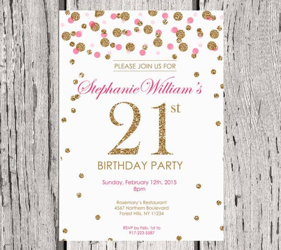 21st birthday invitation. White. Gold Glitter by SparkDezign