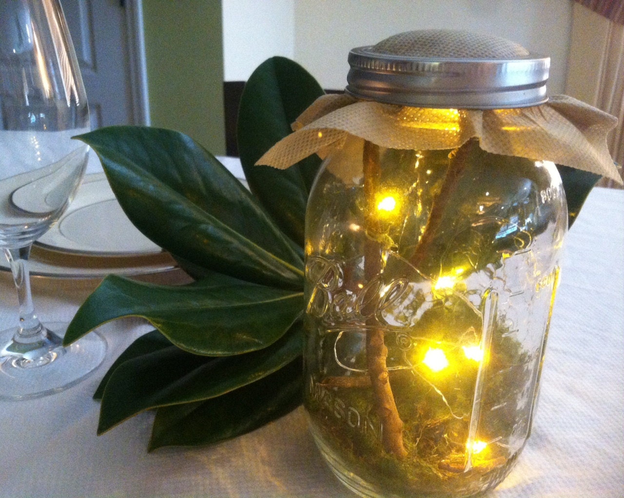 Items similar to Firefly Mason Jar Centerpiece with Twinkling Light