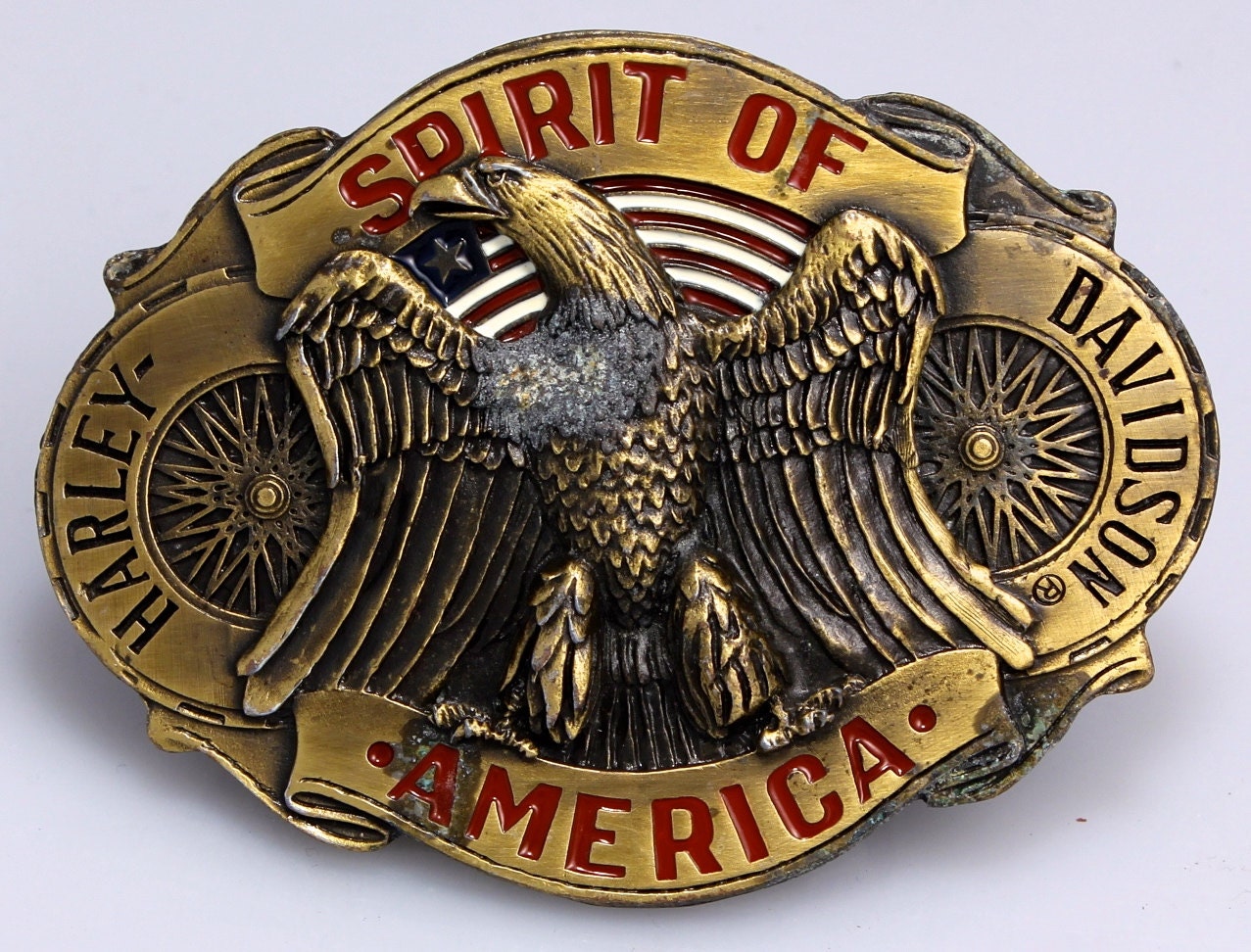 Spirit of America Harley Davidson Brass Belt Buckle by Opplemans