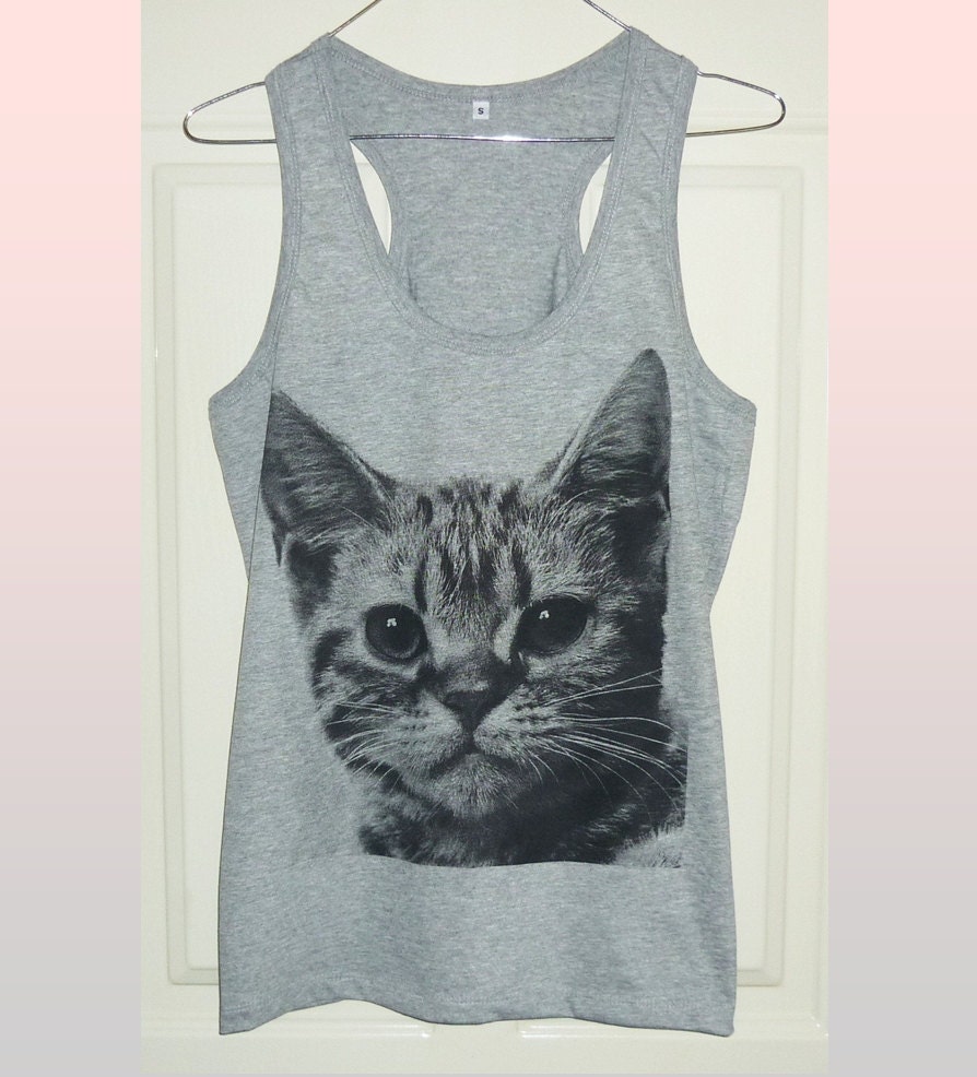 Kitten Meow shirt Cute clothes Cat tank top animal tee size S