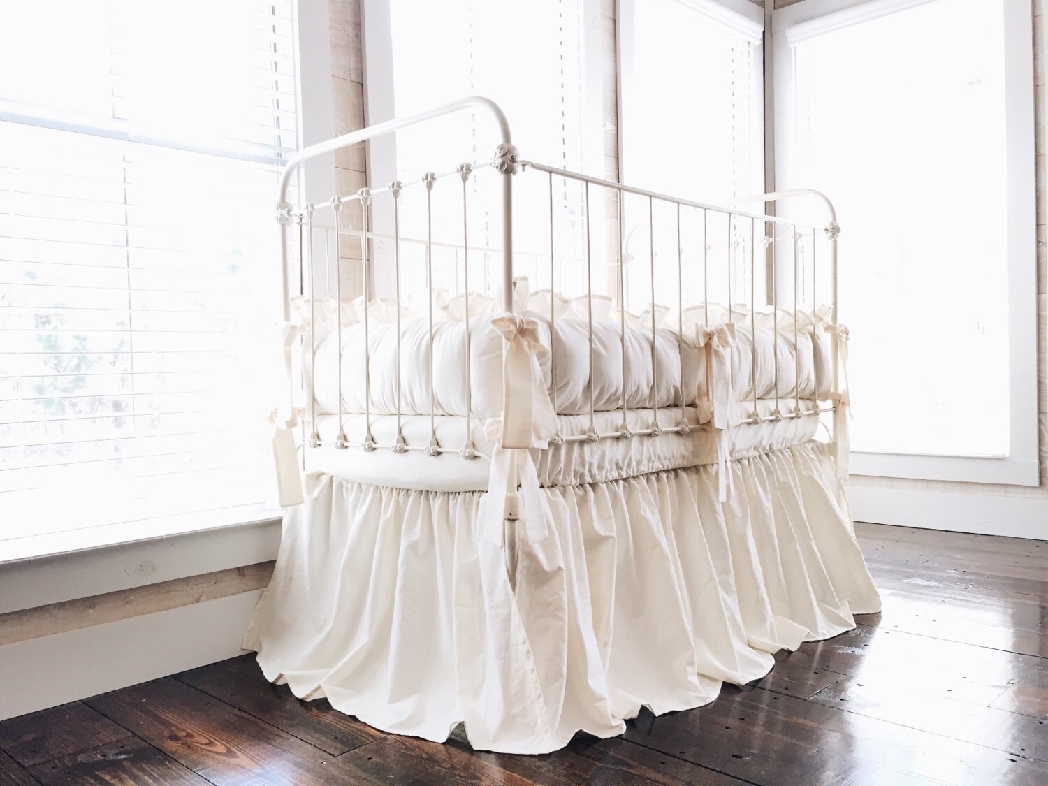 Farmhouse Ruffled 100 Washed Cotton Crib Bedding in Ivory