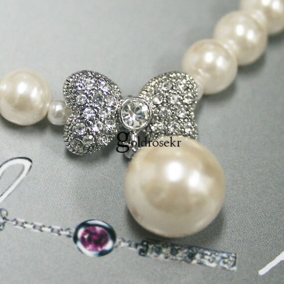 Items similar to GRKGN254 Ribbon Pendant 7mm faux pearl necklace fashion jewelry Valentine's day