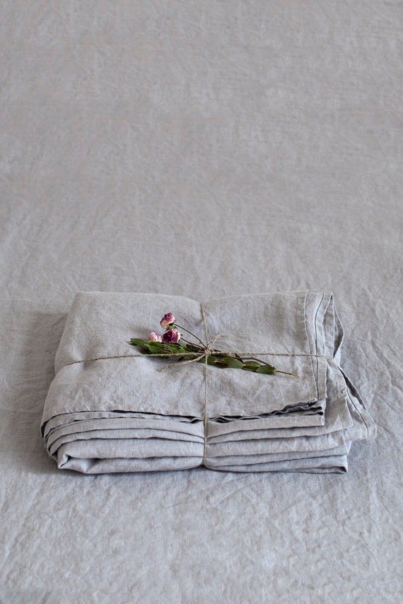 Light Grey Stone Washed Linen Bed Sheet