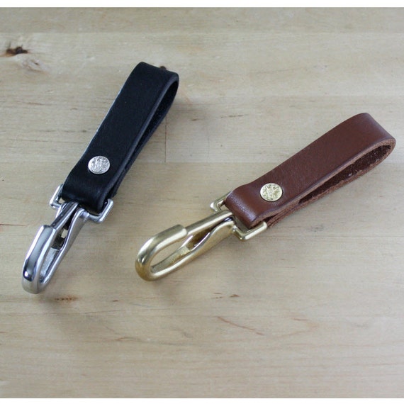 Leather Keychain Key Fob Mens Belt Loop Holder Brass