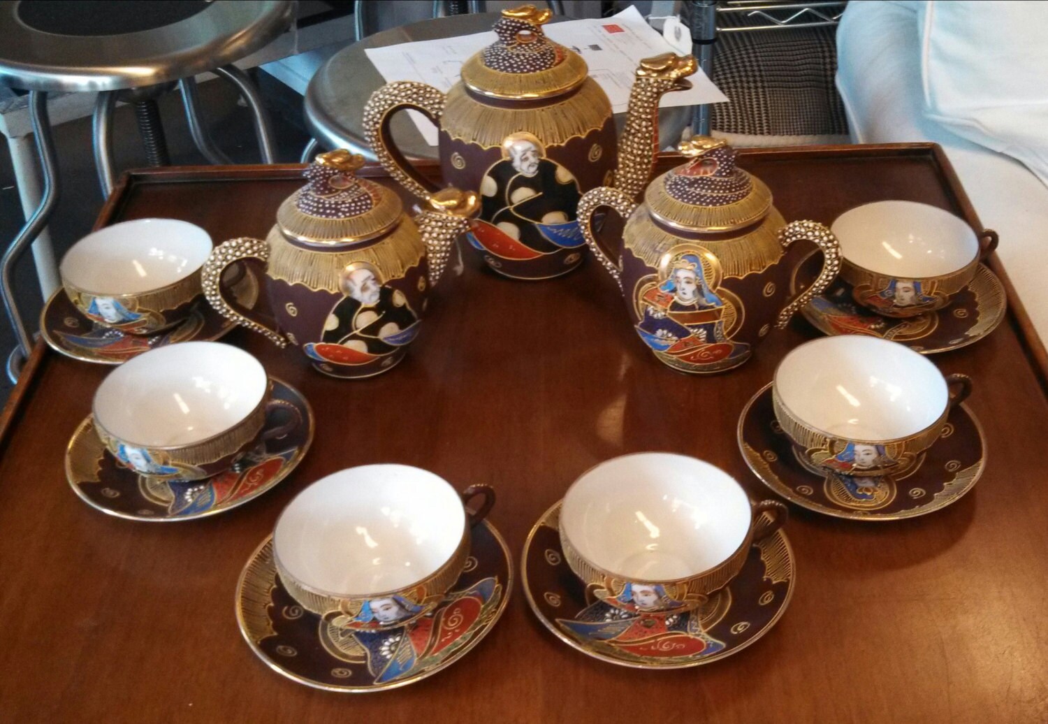 Rare Antique Japanese Satsuma Dragon Ware Tea Set