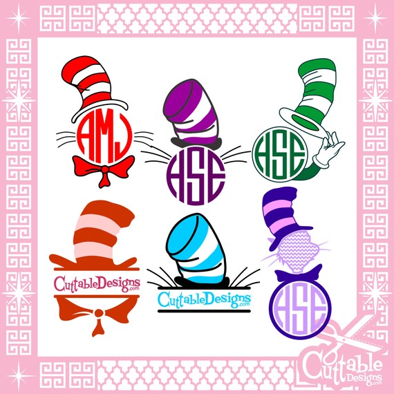 Cat in Hat Monogram Frames Cut Files SVG / pdf by CuttableDesigns