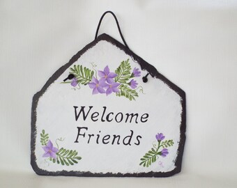 hand painted slate welcome sign embellished with red apples hand painted slate welcome sign embellished with red apples