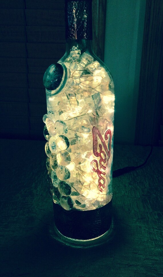Zaya Rum Illuminated Bottle with Fireglass by LogsLightsBarnWood