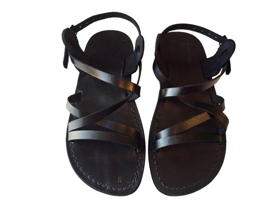 Black AUGUSTA Leather Sandals Flip Flop Flats for Men by SandaliC