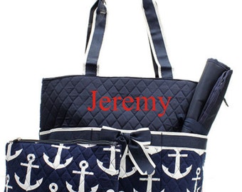 Monogram Diaper Bag Quilted Navy Anchor