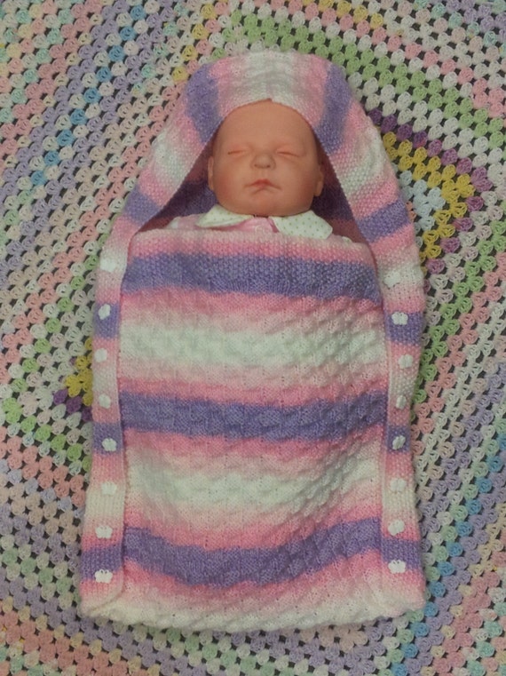 Hand Knitted Dolly/Newborn Baby Sleeping Bag in by DroppedStitchUK