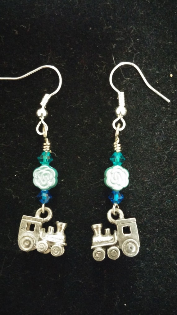 Train earrings by FlamingoFindings on Etsy