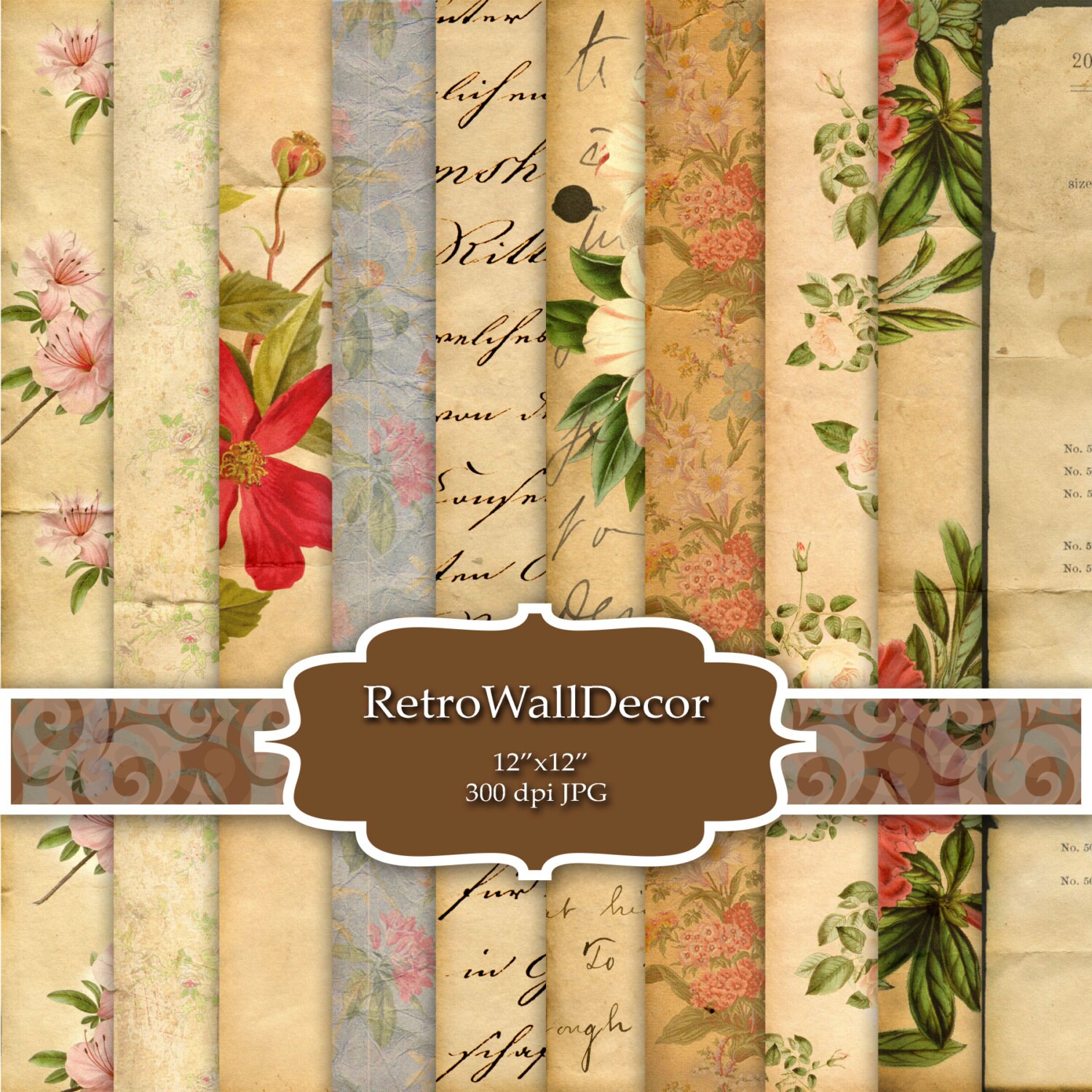 Vintage Digital Paper Antique Scrapbook Paper Floral
