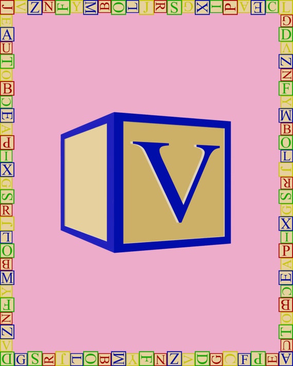 Items similar to 3D Letter V Block Digital Painting Print 8 x 10