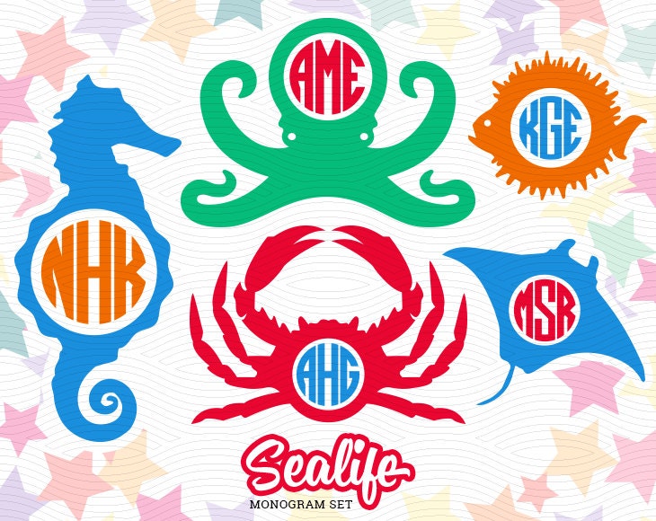 Download Sea Life Monogram Labels SVG EPS DXF Studio3 Nautical Cut