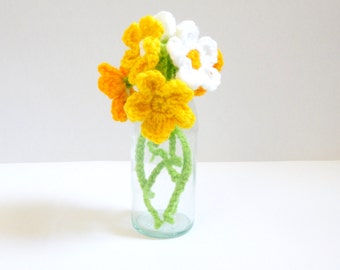 Six crochet flowers with stems. Easter 2017