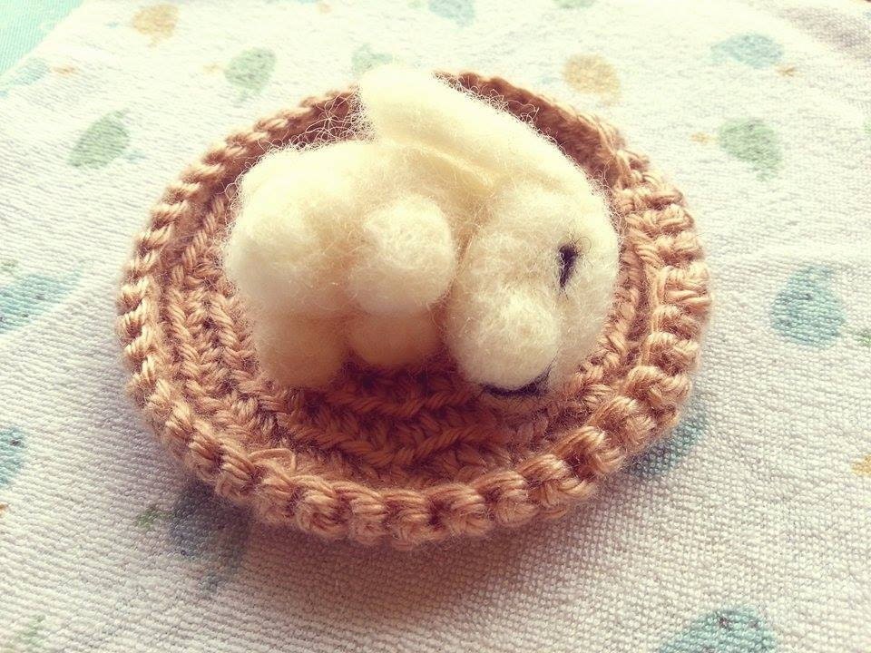 Needle Felted Sleeping Baby Bunny by SakisFelts on Etsy