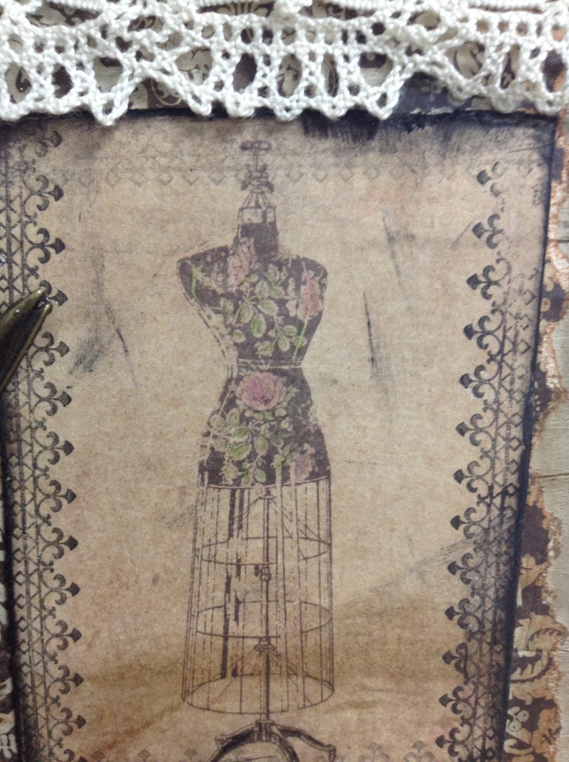 Sewing Theme Mixed Media Bookcase Art Sewing Room Decor