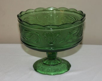 Vintage EO Brody Green Glass Footed Fruit Bowl Compote