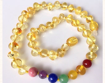 Childrens Baltic Amber & Gem Stone Necklace