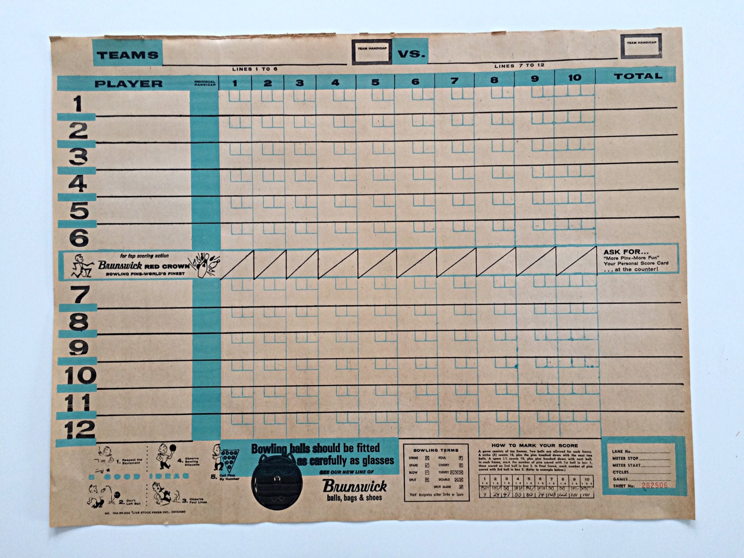 Brunswick Bowling Score Card Sheet 17x22 Poster by ...