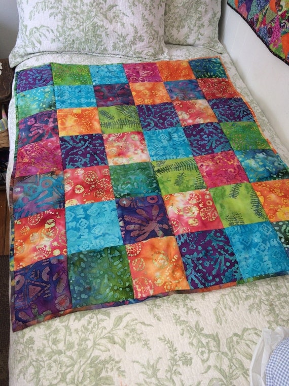 Batik squares quilt by CalicoFarmCraftsVT on Etsy