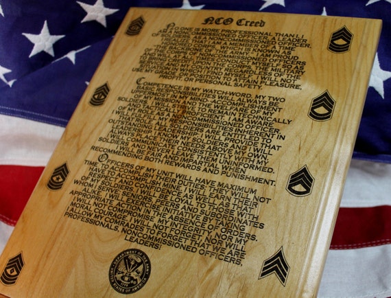 Personalized US Army NCO Creed Plaque solid wood 10.5 x 13