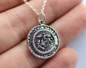 United States Marine Corps Charm Necklace - Silver Sempher Fidelis US Marines