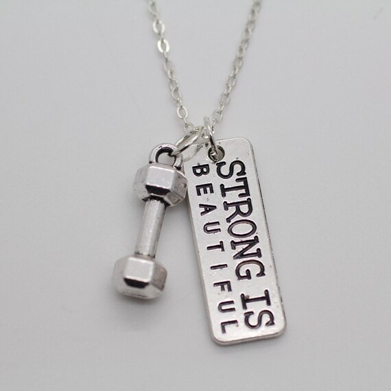 Dumbell Strong Is Beautiful Chain Necklace
