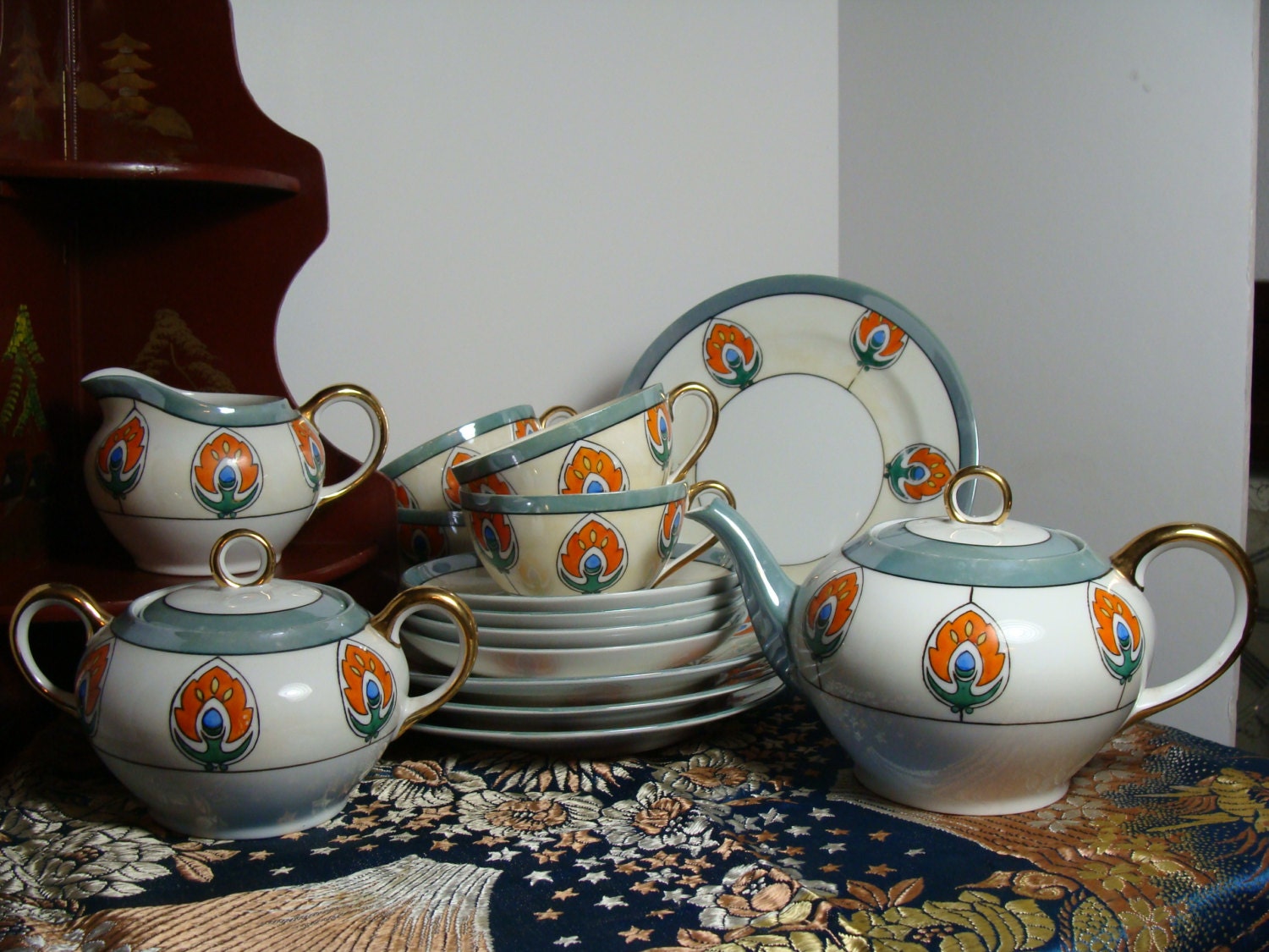 SALE Vintage Hand Painted Japan China Meito China Orange